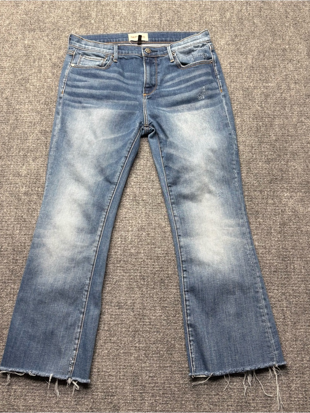 Driftwood Jeans Womens 30 Blue Roxy Cropped Kick Flare Split Ankle Raw Hem